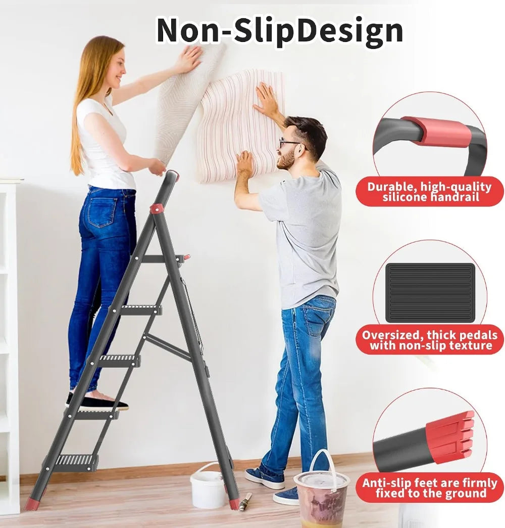 5-Step Folding Ladder 800 lbs - Anti-Slip, Black