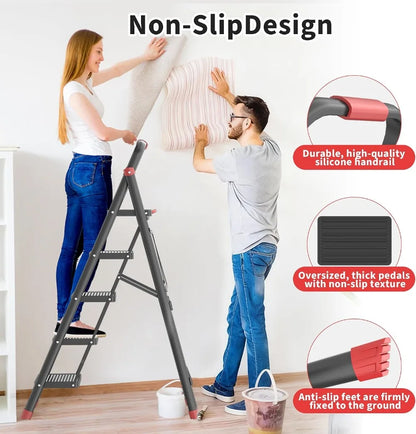 5-Step Folding Ladder 800 lbs - Anti-Slip, Black