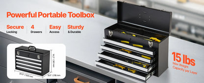 20.5" Metal Tool Box with 4 Locking Drawers