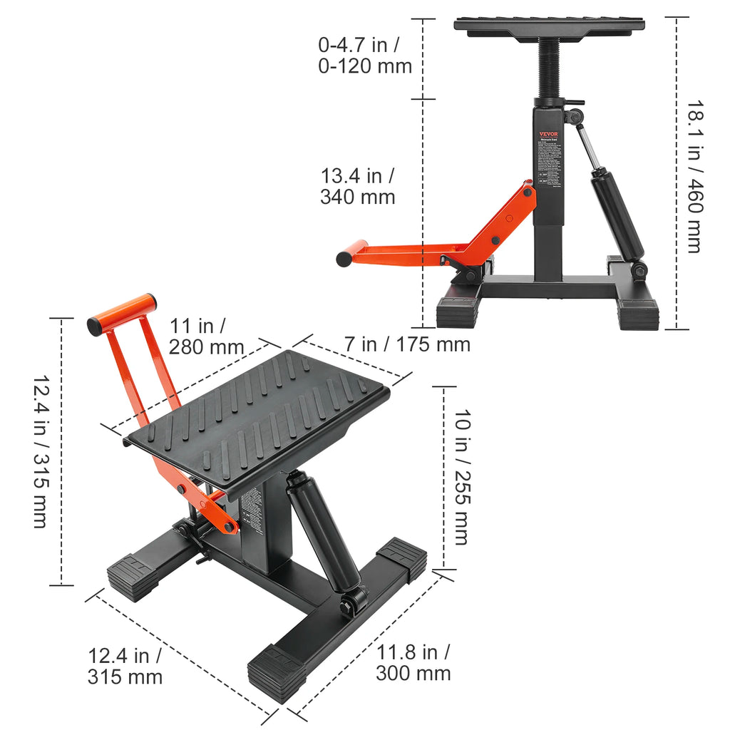 Motorcycle Jack Lift Stand 440lb Dirt Bike Lift Stand Hydraulic Lift Operation Adjustable Height Hoist Table for Repair