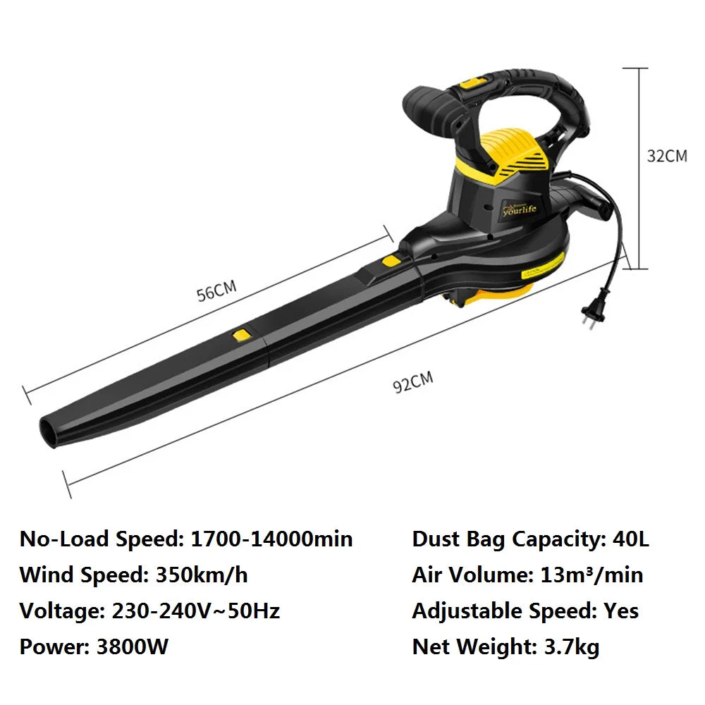 3800W High Power Yard Blower Leaf Sweeper Leaf Crusher Blower Outdoor Blower 230-240V Dusting Vacuum Machine