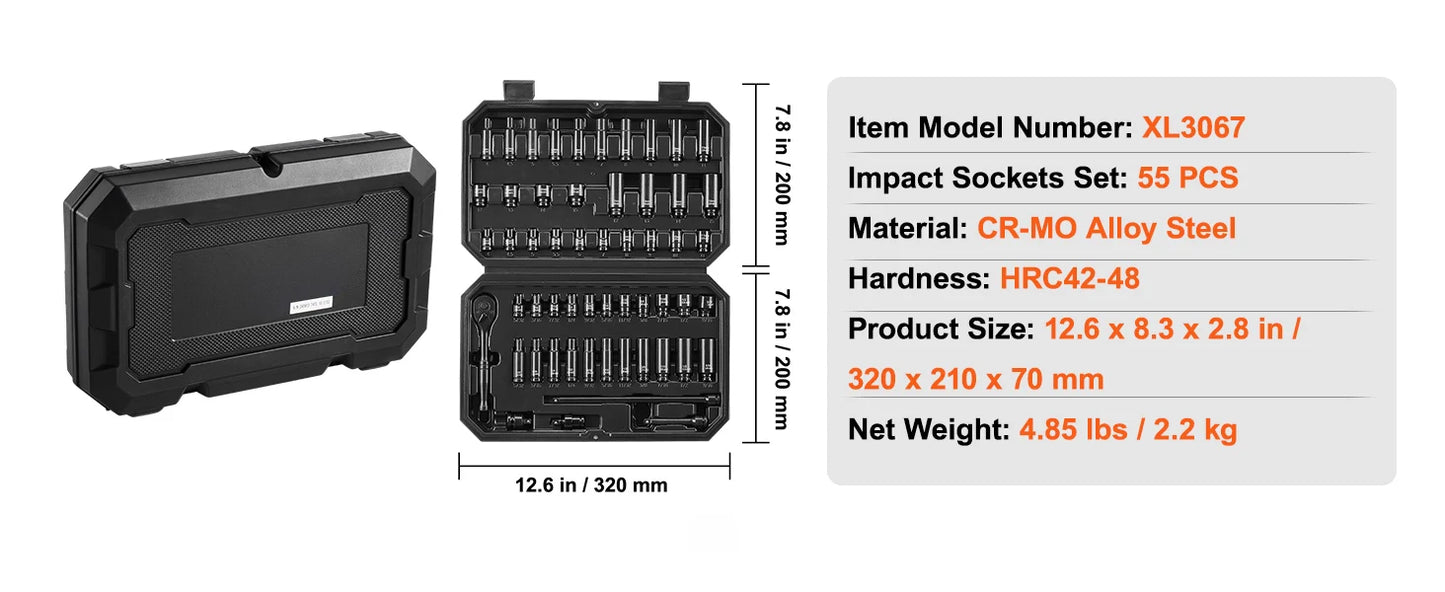 Impact Socket Set Deep & Shallow Cr-V with Case