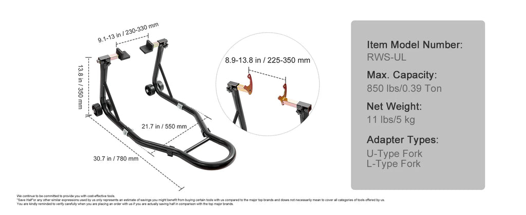 Motorcycle Stand Lift 850lbs Front Rear Combo Stand Lift Stand Front&Rear Wheel Fork Stand Heavy Duty Rear Wheel Stand