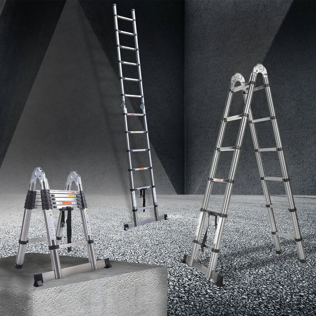 Telescoping Ladder Stainless Steel Folding Ladder Portable Extendable Loft Ladder Capacity Max Load 150kg/330lb,EN131