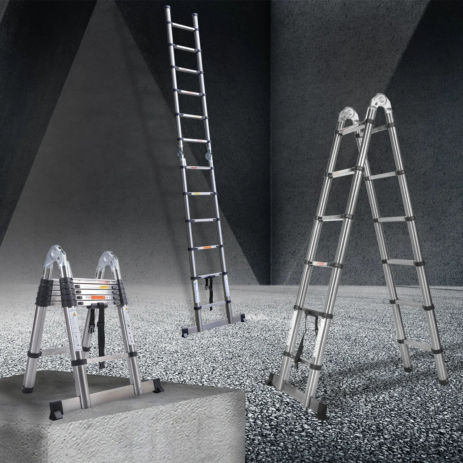 Telescoping Ladder Stainless Steel Folding Ladder Portable Extendable Loft Ladder Capacity Max Load 150kg/330lb,EN131