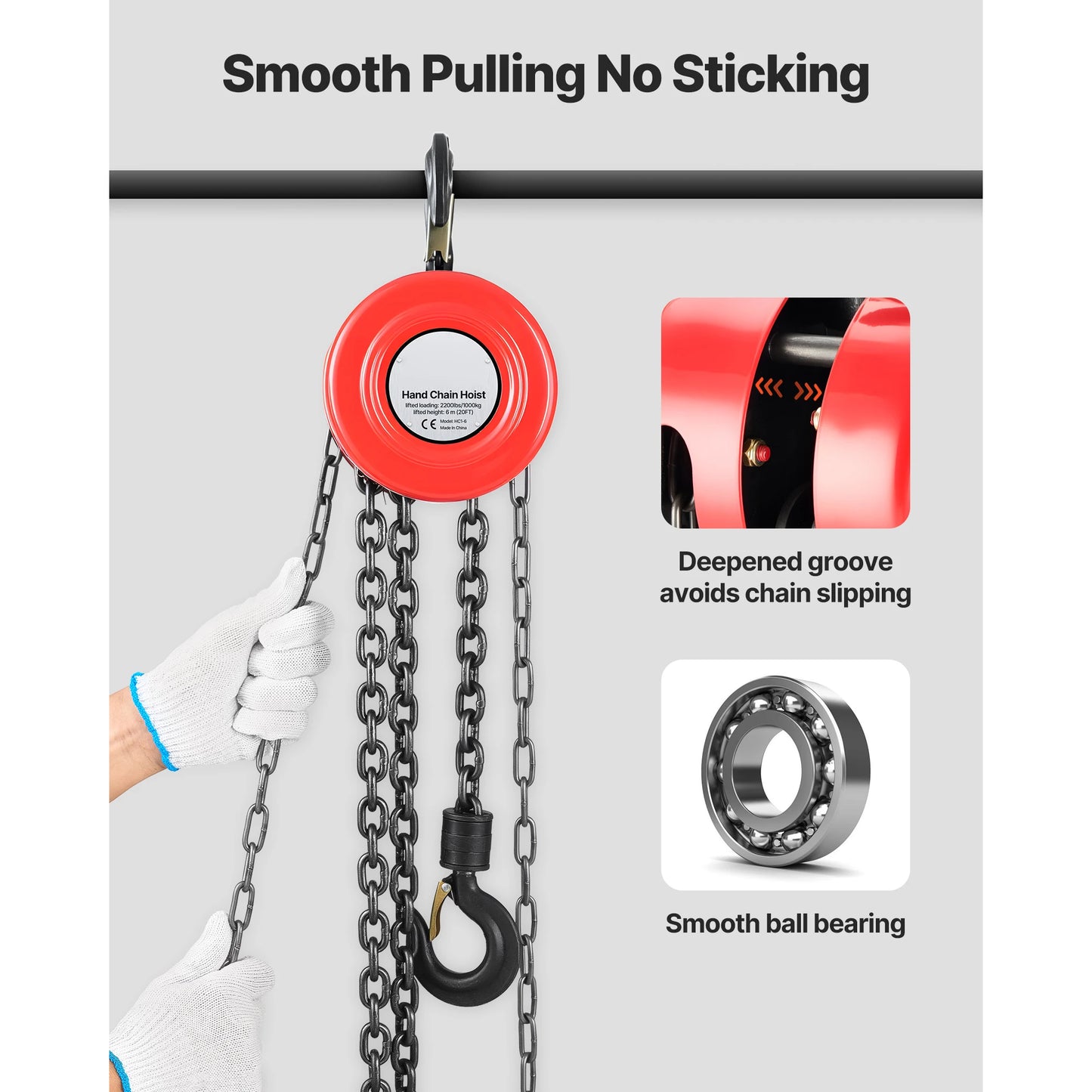 1T/2T Manual Chain Hoist with 8-20 ft Lift Height