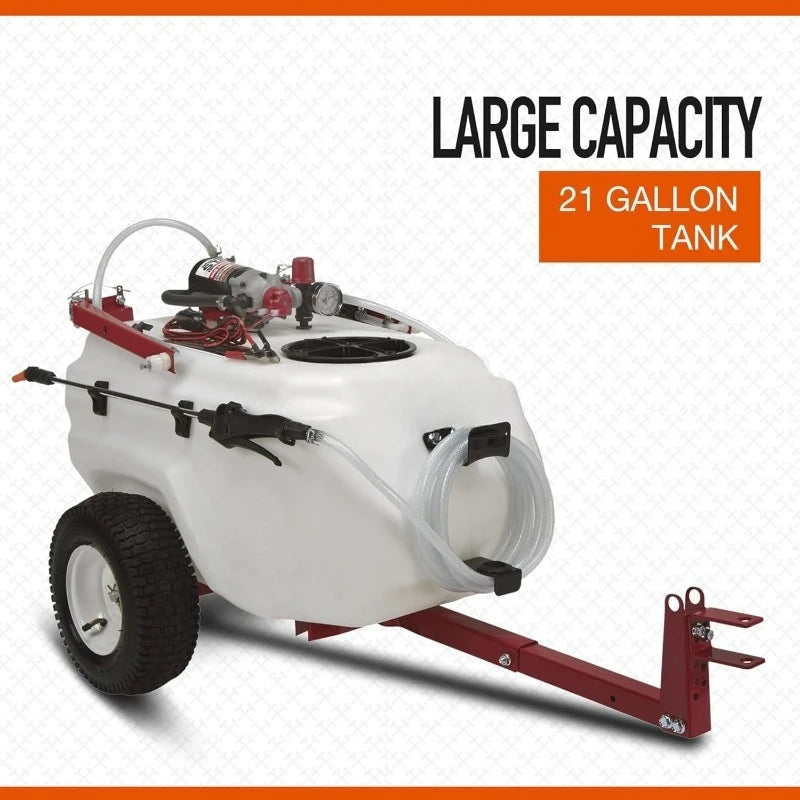 Tow-Behind Trailer Boom Broadcast and Spot Sprayer - 21-Gallon Capacity, 2.2 GPM, 12 Volt DC
