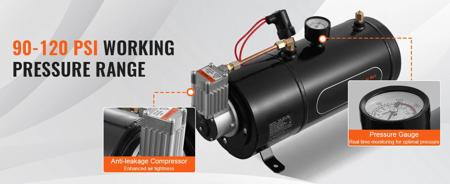 12V Train Horn Air Compressor with 3L Tank, 120 PSI