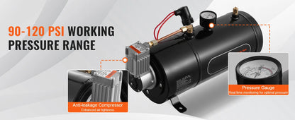 12V Train Horn Air Compressor with 3L Tank, 120 PSI