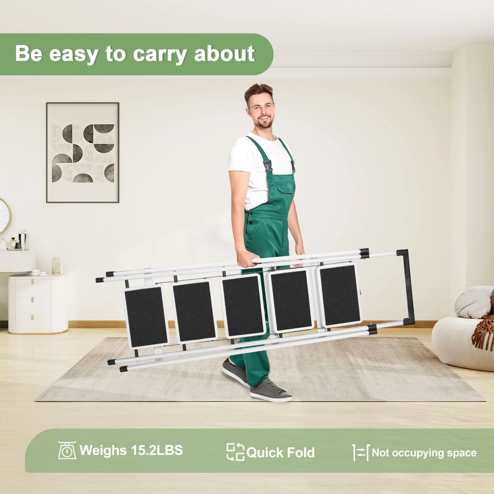 Step Ladder, Folding Step Stool, Heavy-Duty Step Ladder Stool with Handrail Wide Pedal, Anti-Slip Step Ladder with Handgrip