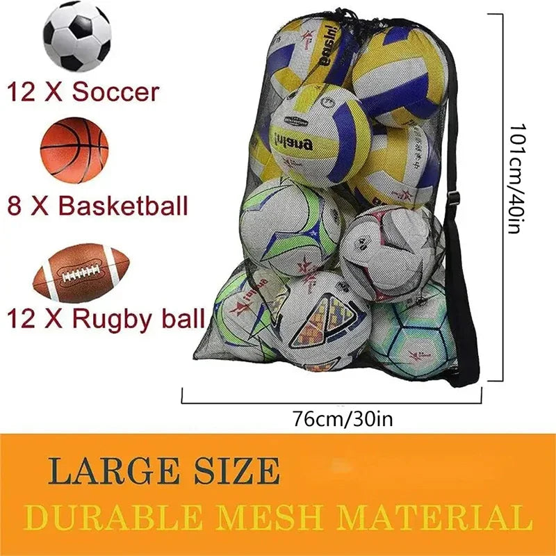 1PC Basketball Storage Bag With Zipper Pocket Volleyball Football Net Pack Gym Bags Mesh Soccer Ball Bag Extra Large Drawstring