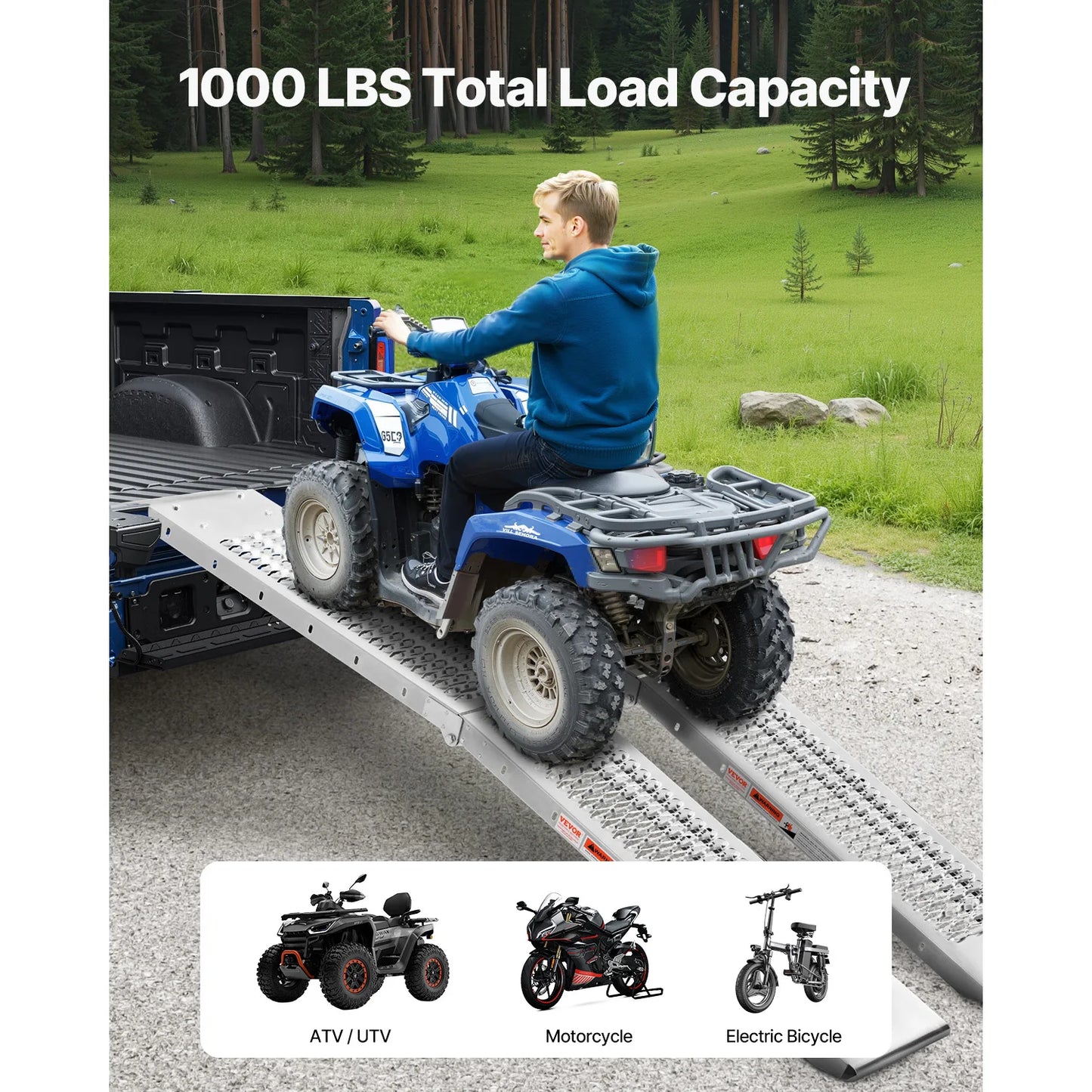 Wide Steel Loading Ramps 1000 lbs for ATV/UTV (Pair)