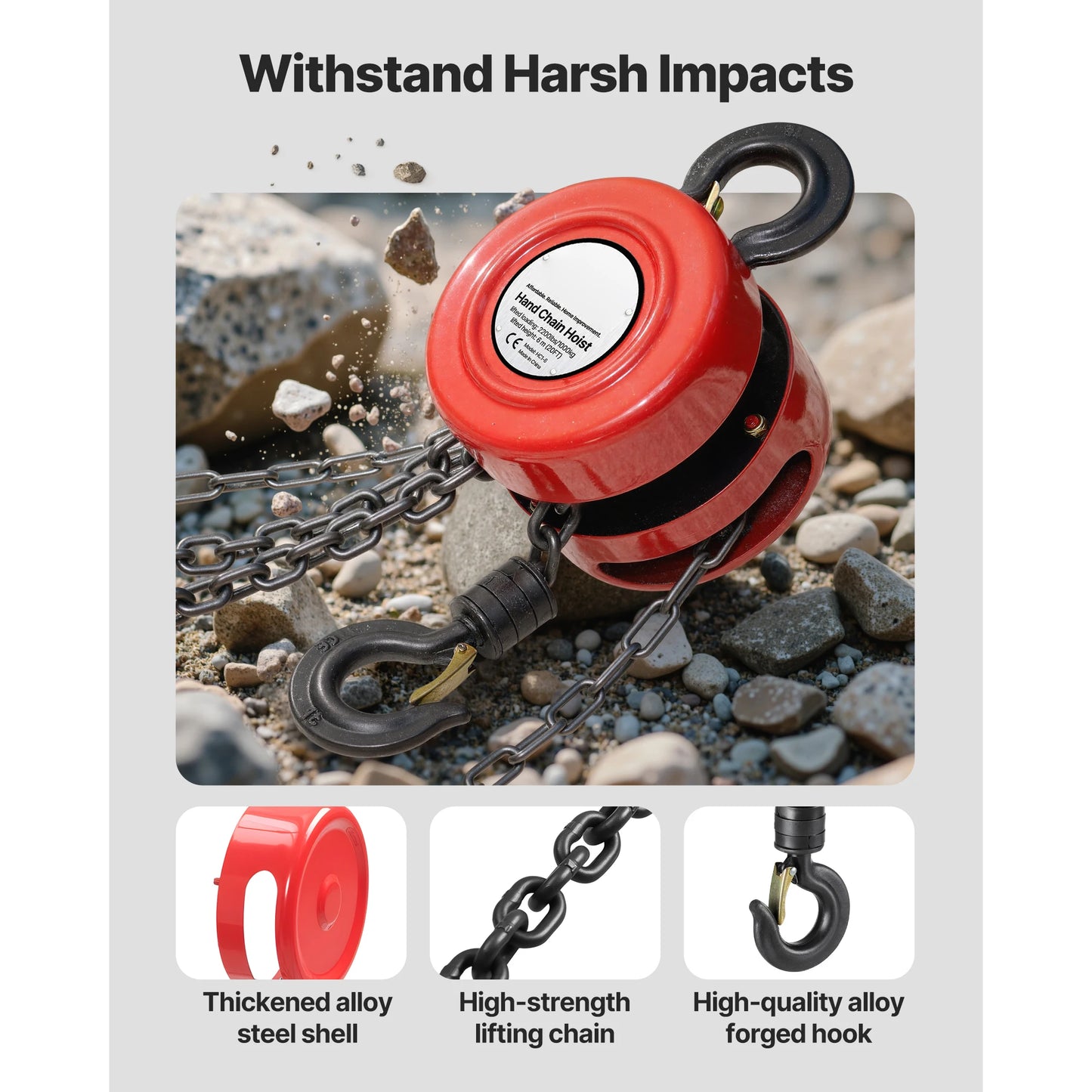 1T/2T Manual Chain Hoist with 8-20 ft Lift Height