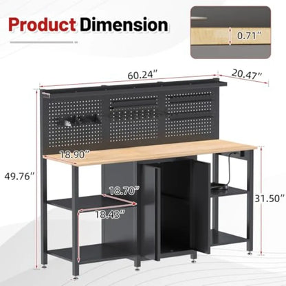 60" Workbench with Garage Cabinet Storage 2000 lbs