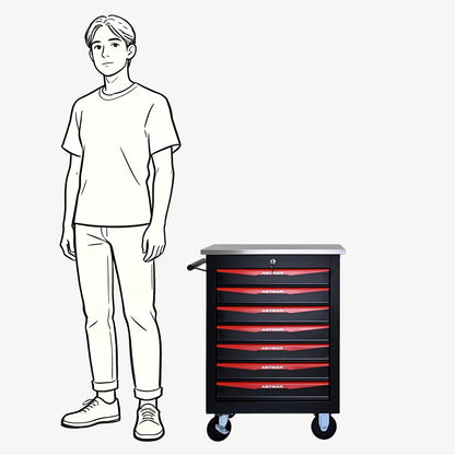 7-Drawer Rolling Tool Cabinet - Lockable Steel, Red