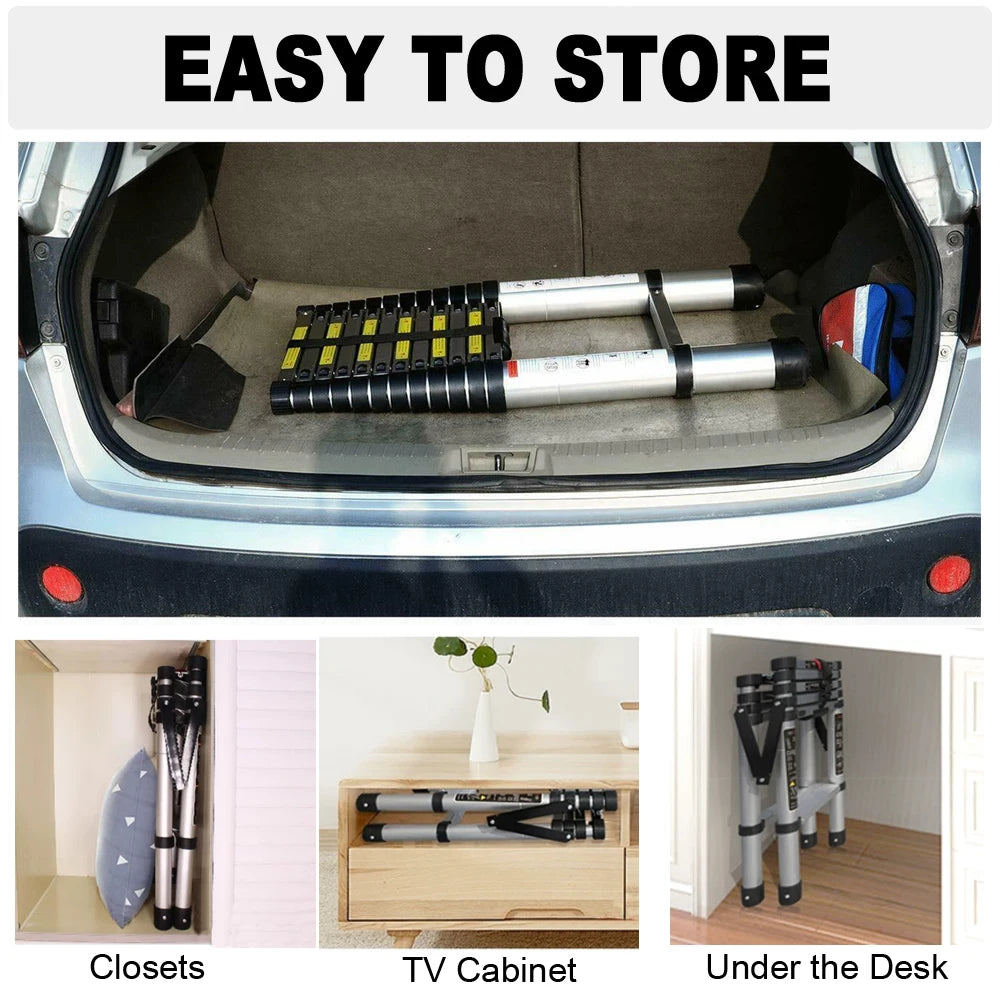 4/5/6 Step Folding Extension Ladder, Aluminum Portable Compact Safety Loft Ladders, 330 LBS Max Load, EN131
