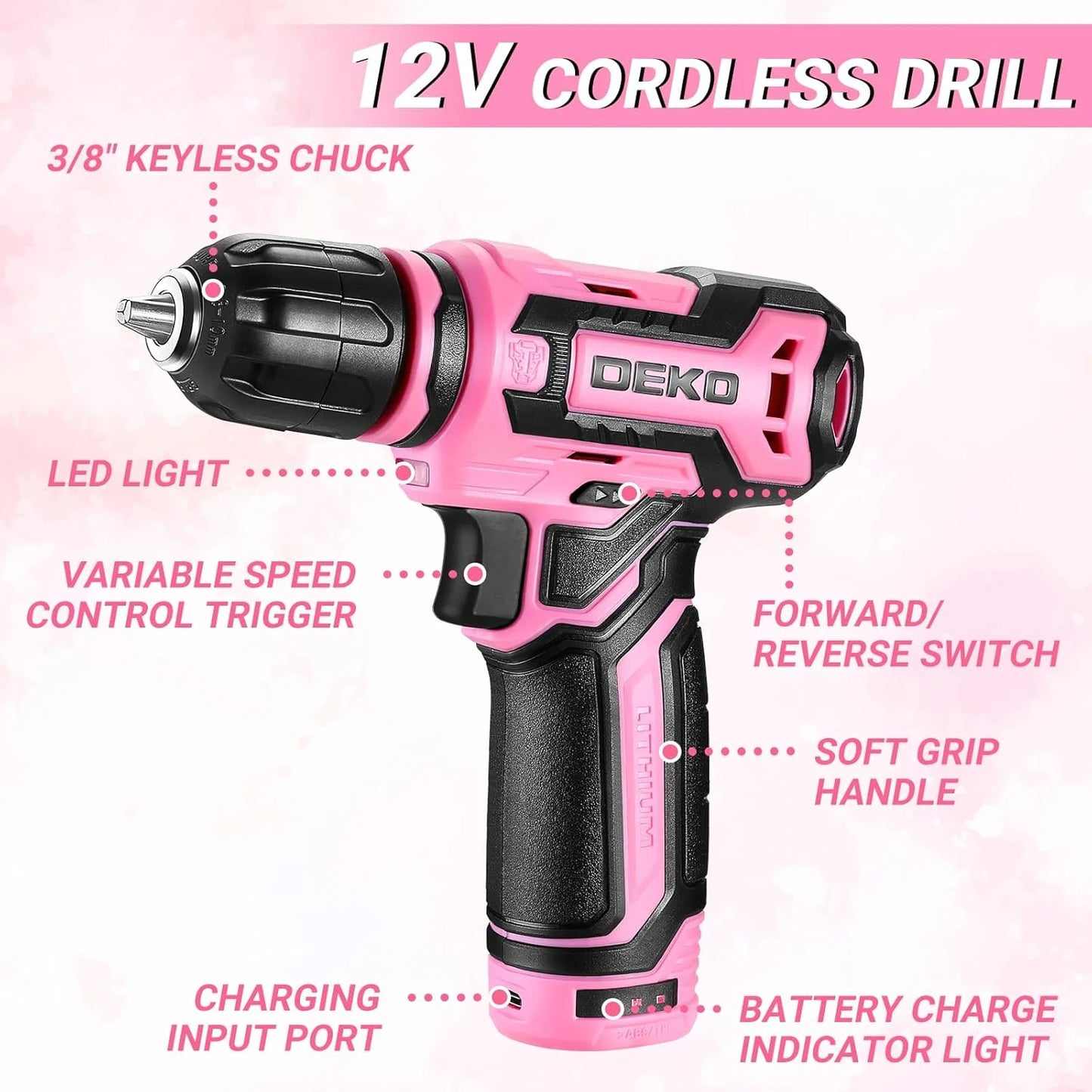 Home Mechanic Tool Kit with 12V Cordless Drill