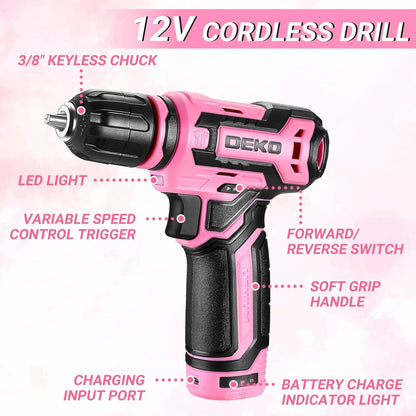 Home Mechanic Tool Kit with 12V Cordless Drill