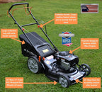 Self Propelled Lawn Mower Yard Force Briggs Stratton 150cc Engine 22-inch Deck 3-in-1 Mulch Bag Side Discharge 12-inch Wheels