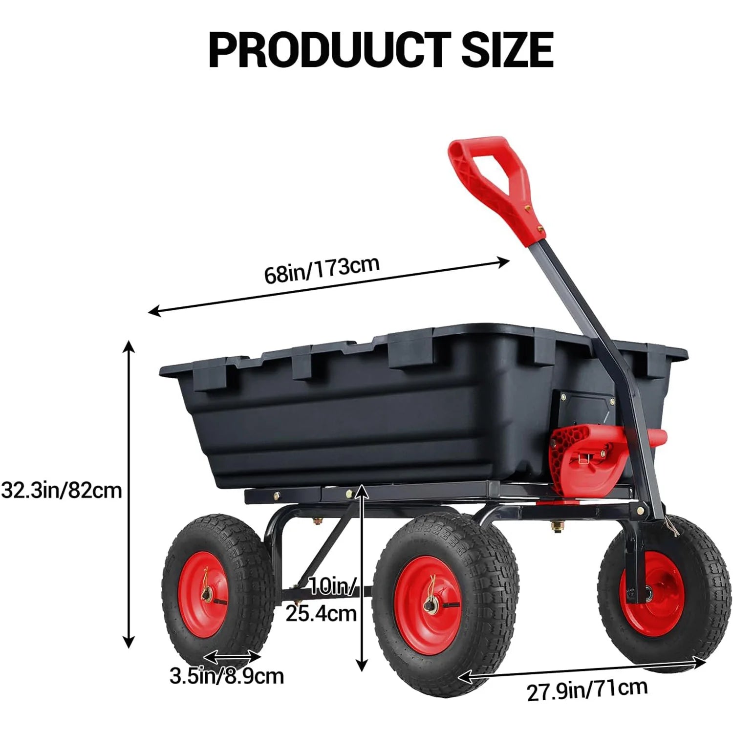 800 Lbs Garden Dump Carts, Heavy Duty Yard Cart, 4 Wheel Wheelbarrow with 10in Tires,180°Rotating Handle, for Plants, Soil, Sand