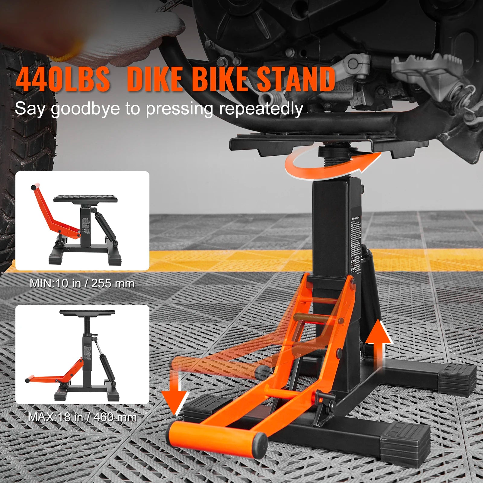 Motorcycle Jack Lift Stand 440lb Dirt Bike Lift Stand Hydraulic Lift Operation Adjustable Height Hoist Table for Repair