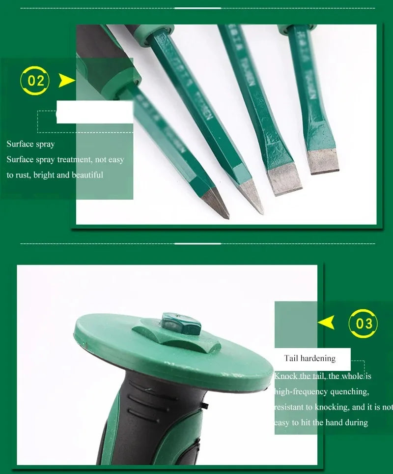 Stone chisel 250/300 long steel chisel chopper with rubber sleeve flat head flat chisel masonry chisel