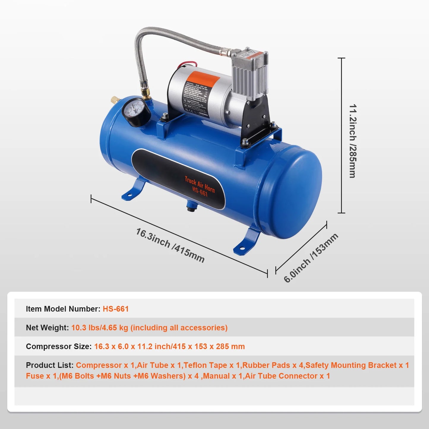 12V Train Horn Air Compressor with 3/6L Tank, 120 PSI