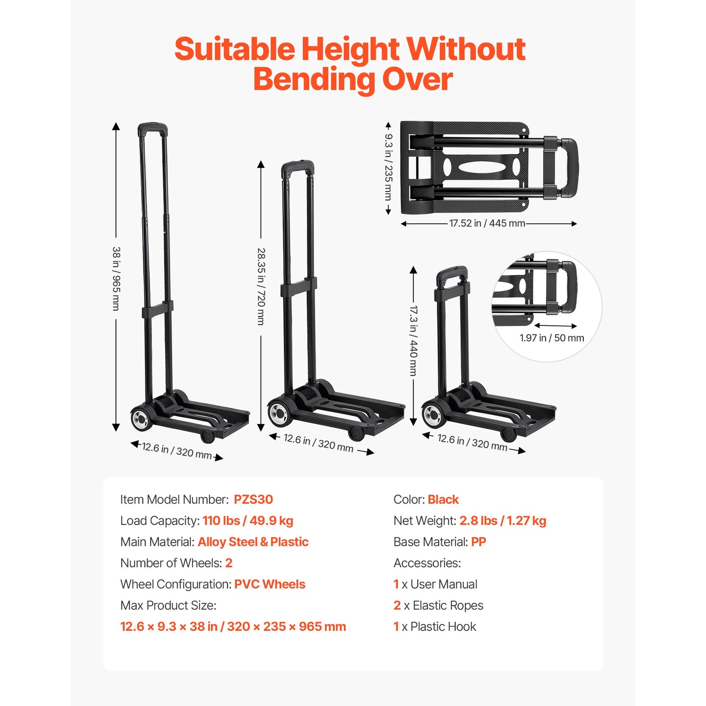 Folding Hand Truck 110 lbs - Collapsible Luggage Cart