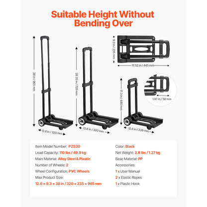 Folding Hand Truck 110 lbs - Collapsible Luggage Cart