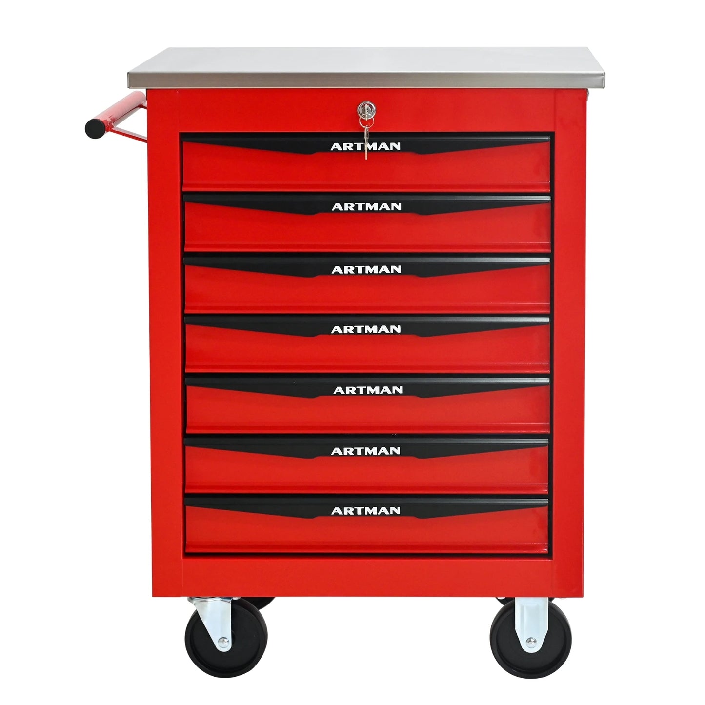 7-Drawer Rolling Tool Cabinet - Lockable Steel, Red