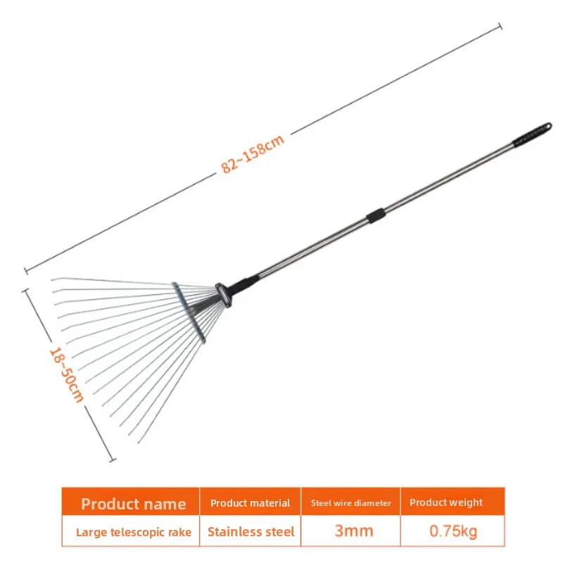 Small Garden Rake Quick Sweep Adjustable Aluminum Alloy Multi Toothed Comfortable To Grip Garden Leaf Rake for Lawn