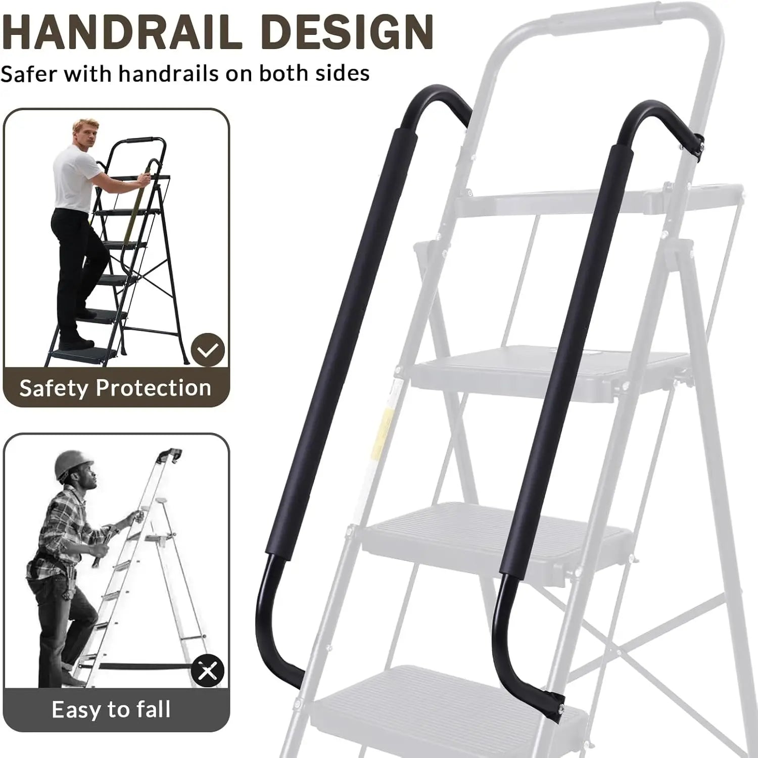 5 Step Folding Ladder with Handrails, 500 Lbs Capacity, Anti-Slip Pedals & Tool Platform for Home Kitchen Office