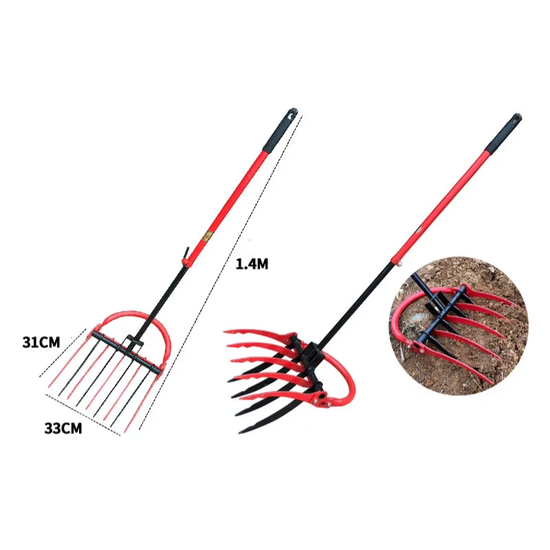 Digging soil pine artifact artificial land reclamation tool steel fork hoe agricultural loose soil tool