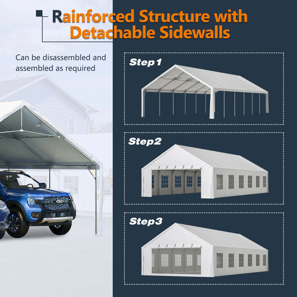 20x40FT Heavy Duty Party Tent, Large Commercial Canopy with Removable Sidewalls & 3 Carry Bags for Weddings, Events, and Outdoor