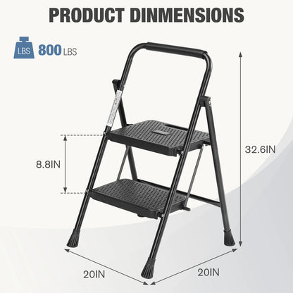 2/3-Step Folding Ladder Stool 800 lbs - Anti-Slip