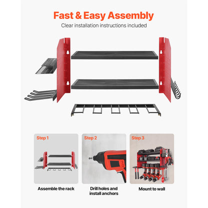 3-Layer Power Tool Wall Mount Storage Rack - Pegboard