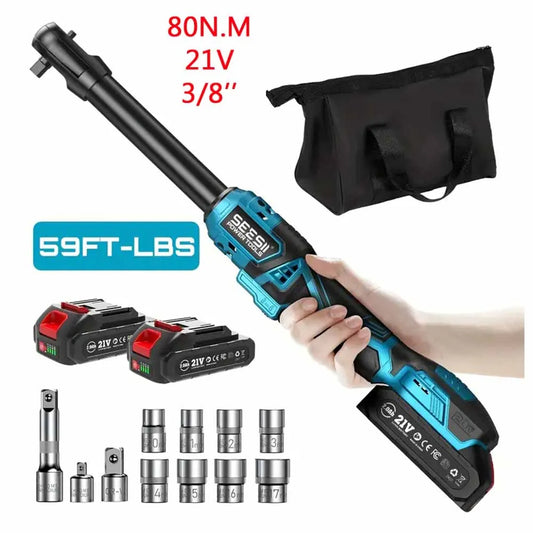 21V Cordless Ratchet Wrench 3/8" 80Nm Extended