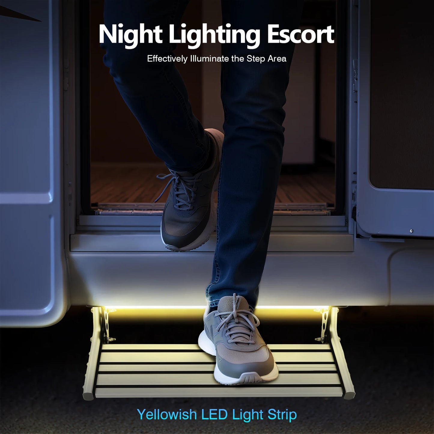 Folding RV Step 150kg with LED Light - Aluminum