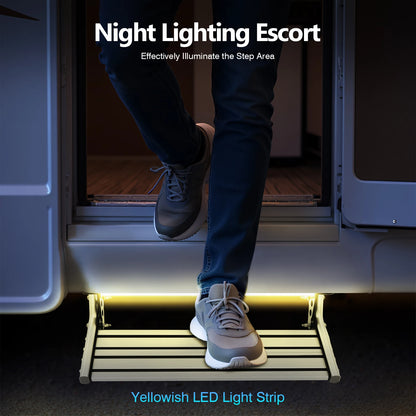 Folding RV Step 150kg with LED Light - Aluminum
