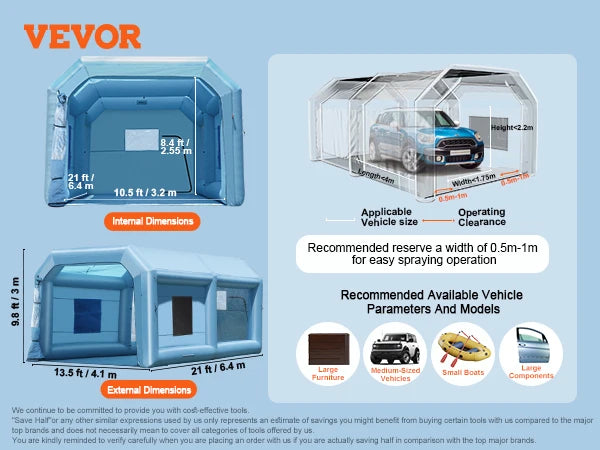 Paint Booth Inflatable Spray Booth with Powerful Blowers and Air Filter System Portable Car Paint Booth