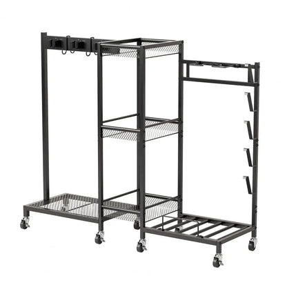3-Tier Rolling Broom & Mop Storage Rack with Brakes