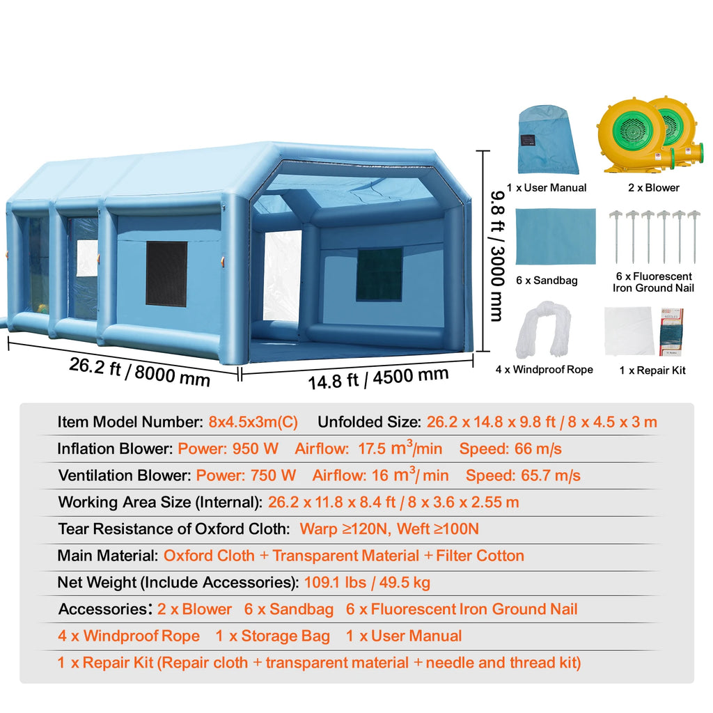 Paint Booth Inflatable Spray Booth with Powerful Blowers and Air Filter System Portable Car Paint Booth