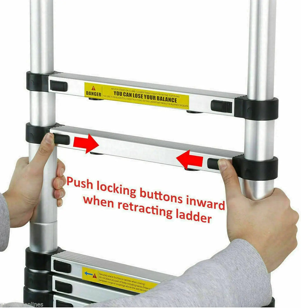Telescoping Ladder Stainless Steel Folding Ladder Portable Extendable Loft Ladder Capacity Max Load 150kg/330lb,EN131