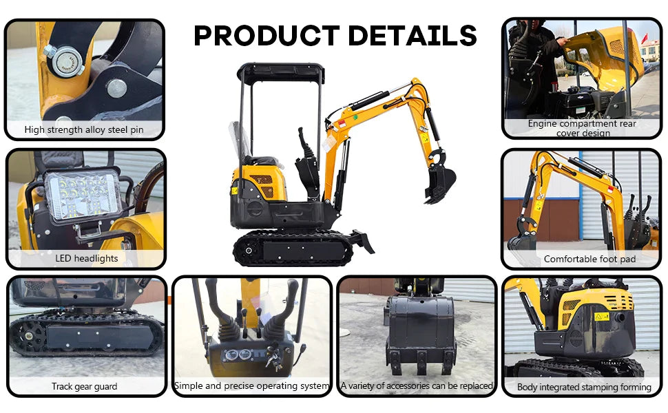 Mini Crawler Excavator 1.2 Ton EPA Engine Small Digger for Garden Farm Engineering Work, Multiple Auxiliary Tools Compatible.