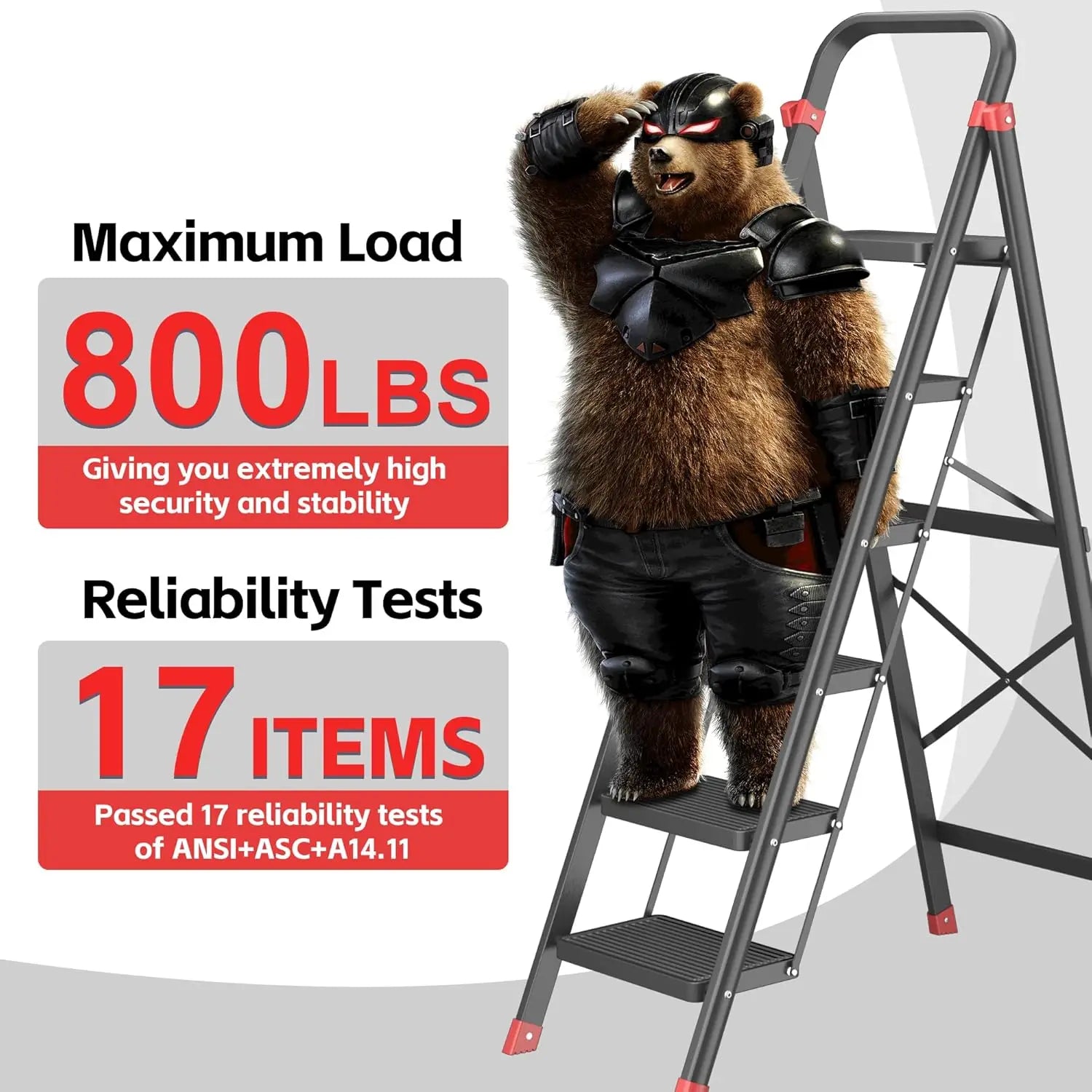 6-Step Foldable Step Ladder Stool with Handle, Anti-Slip Wide Pedals & Feet, 800lbs Capacity, Sturdy Stepstool Folding for Adult