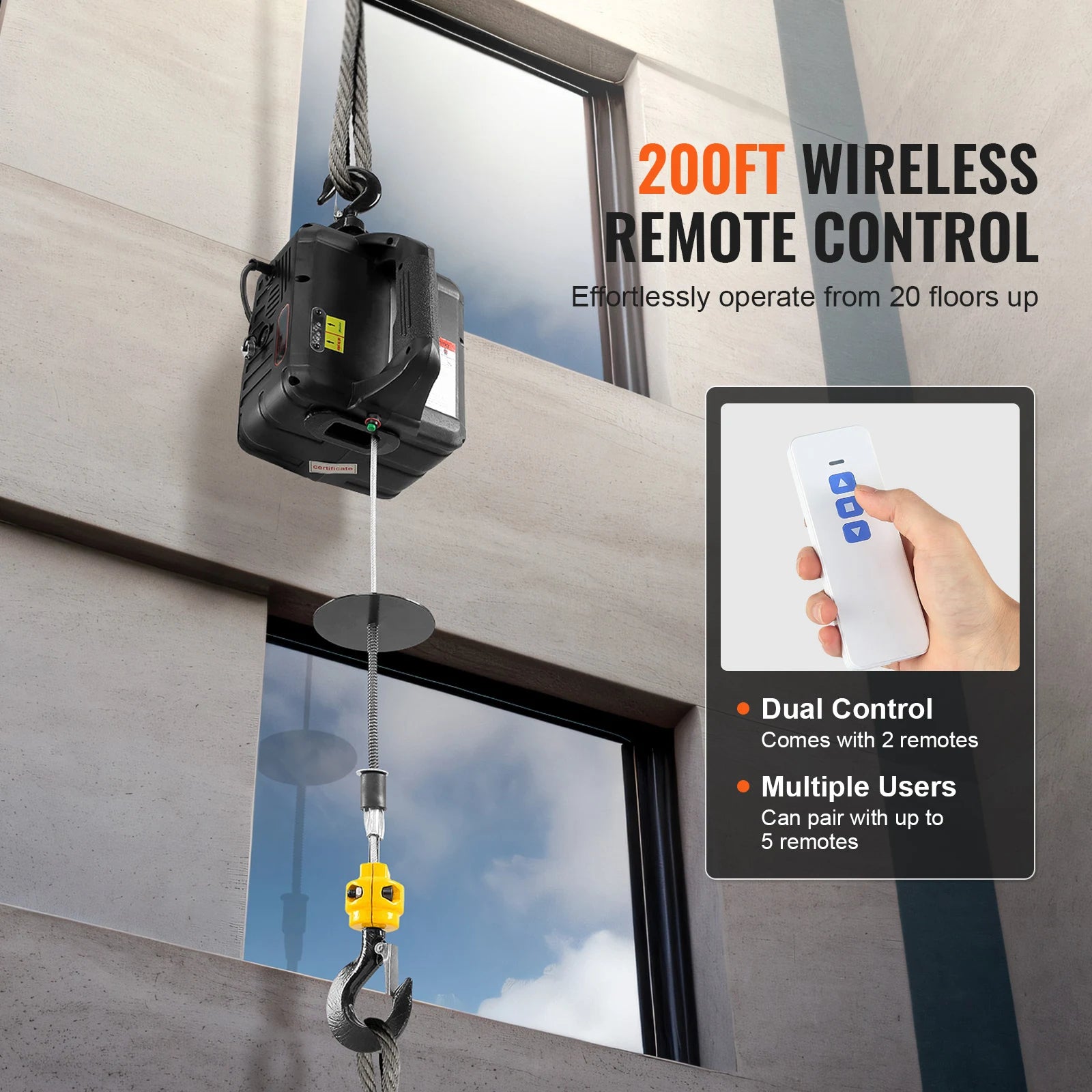 1100 lbs Electric Hoist Winch 1500W Portable Power Crane with Wireless Remote Control for Warehouse Factory Lifting