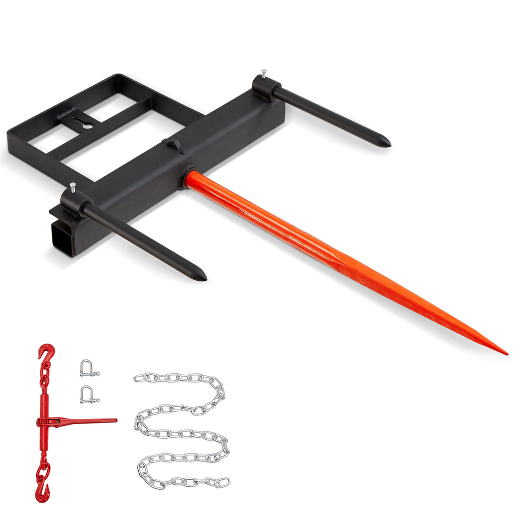 39" Hay Spear Bale Spears 1600lbs Loading Capacity Skid Steer Loader Tractor Bucket Attachment with 17.5" Stabilizer