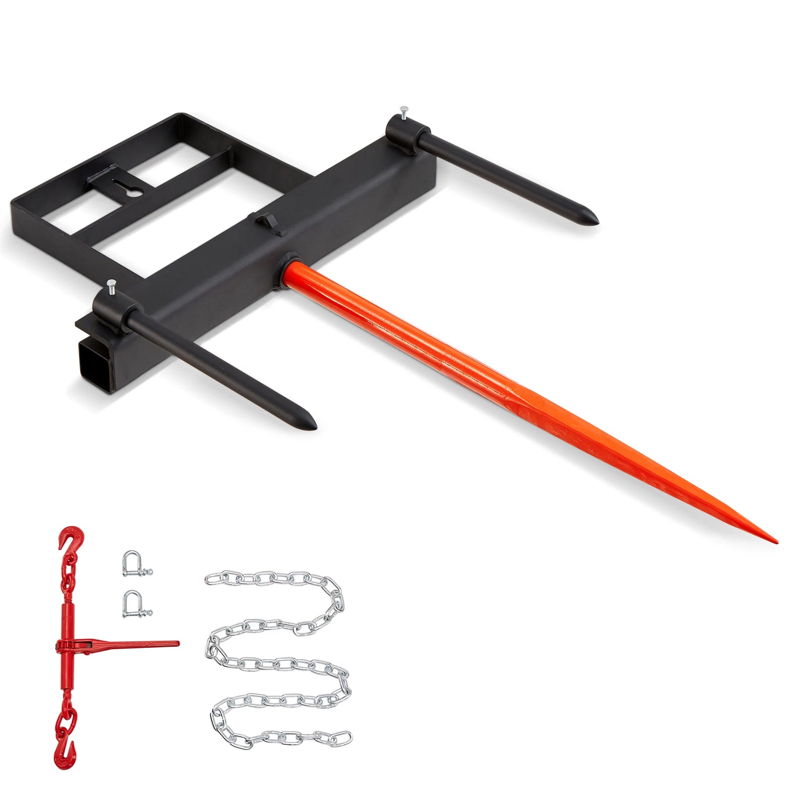 39" Hay Spear Bale Spears 1600lbs Loading Capacity Skid Steer Loader Tractor Bucket Attachment with 17.5" Stabilizer