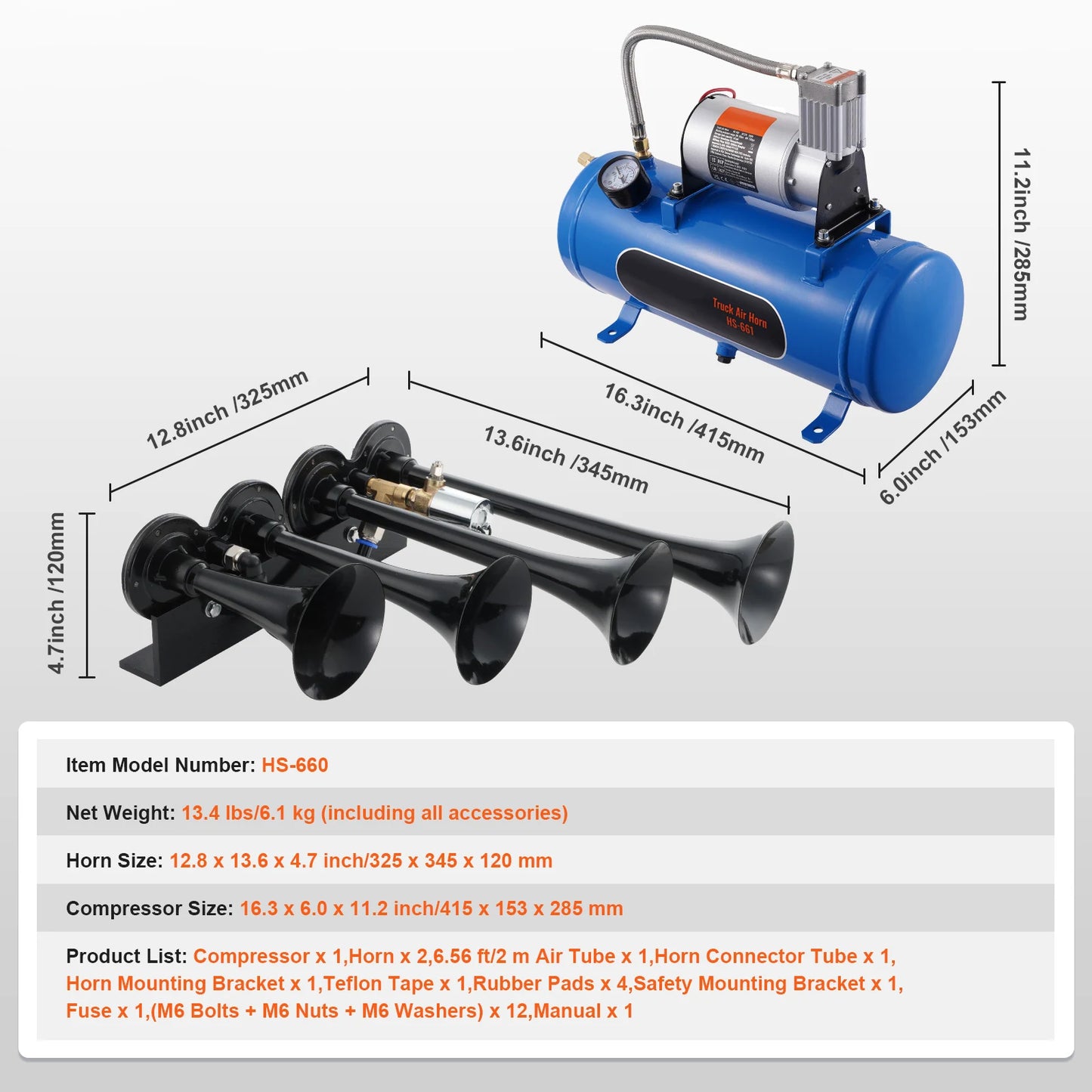 4-Trumpet Train Horn Kit 150dB - 12V Air System