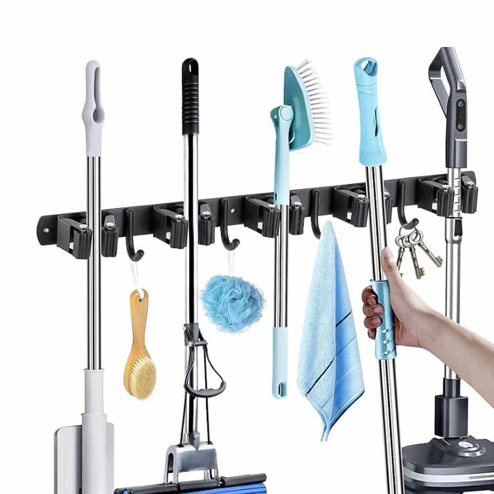 Wall Mount Stainless Steel Mop & Broom Storage Rack